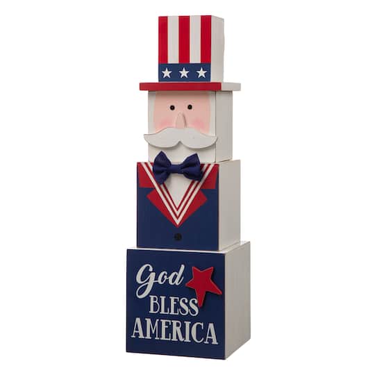 Glitzhome&#xAE; 24.5&#x22; Reversible Easter &#x26; July 4th Wood Porch D&#xE9;cor
